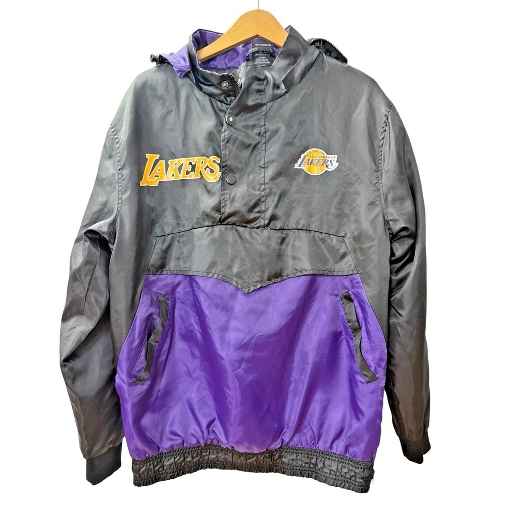 Vtg. NBA Los Angeles Lakers Anorak Mens "S" Pre-Owned Windbreaker Black 1/4 Zip